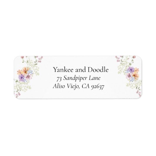 Modern wildflowers spring wedding etiket (Voorkant)