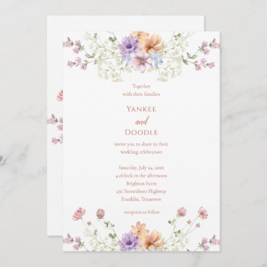 Modern wildflowers spring wedding kaart (Voorkant / Achterkant)