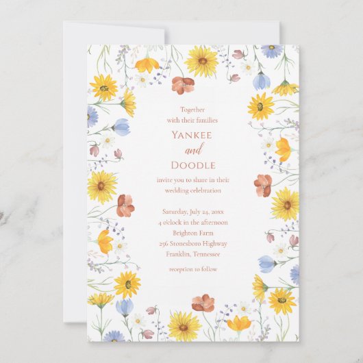 Modern wildflowers spring wedding kaart (Voorkant)