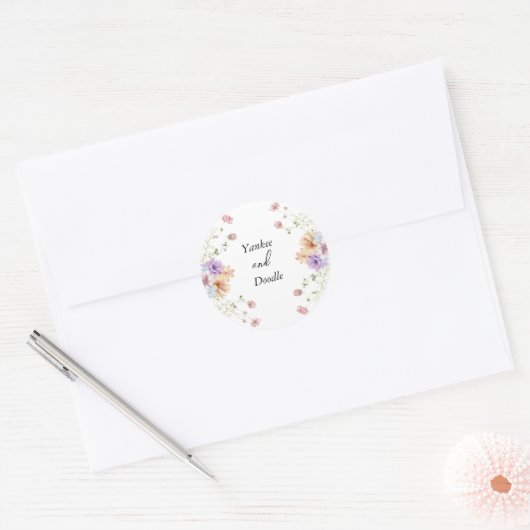 Modern wildflowers spring wedding ronde sticker (Envelop)