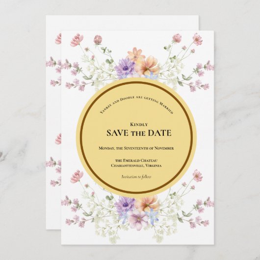 Modern wildflowers spring wedding save the date (Voorkant / Achterkant)