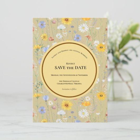 Modern wildflowers spring wedding save the date (Staand voorkant)