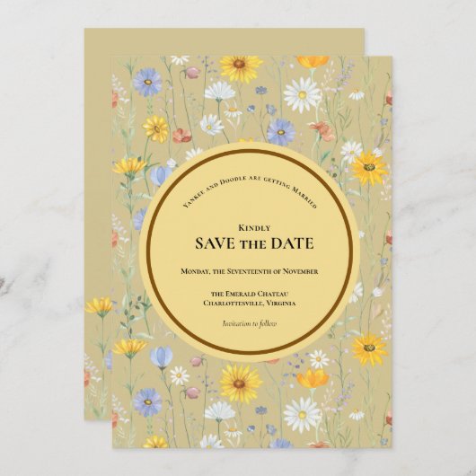 Modern wildflowers spring wedding save the date (Voorkant / Achterkant)