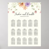 Modern wildflowers spring wedding Seating Chart Poster (Voorkant)