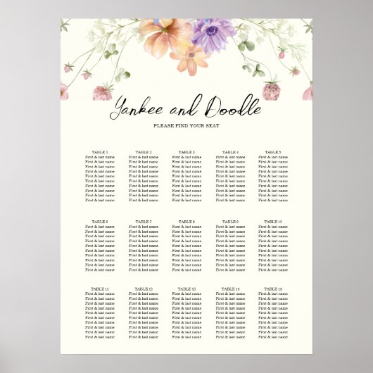 Modern wildflowers spring wedding Seating Chart Poster (Voorkant)