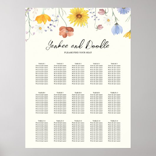Modern wildflowers spring wedding  Seating Chart Poster (Voorkant)