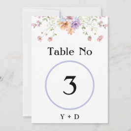 Modern wildflowers spring wedding Table Number  Kaart