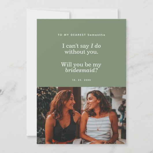 Modern Will You Be My Bridesmaid Photo Card (Voorkant)