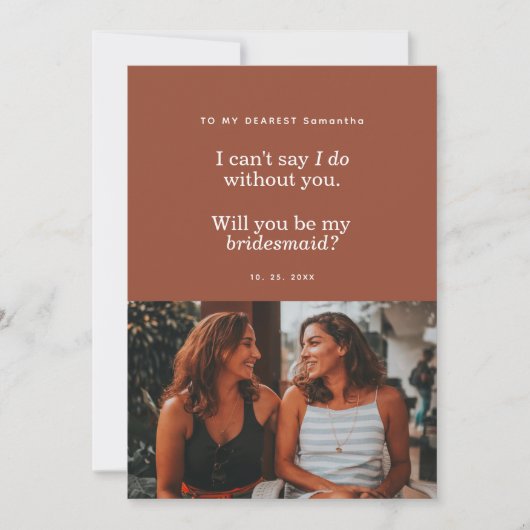 Modern Will You Be My Bridesmaid Photo Card (Voorkant)