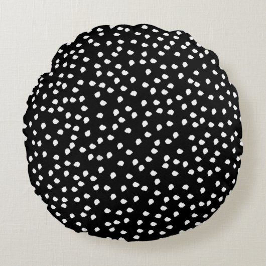 Modern Willekeurig Polka Dot Patroon Zwart-wit Rond Kussen (Voorkant)