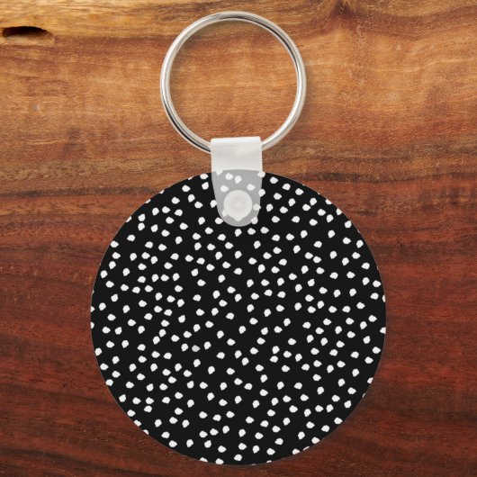 Modern Willekeurig Polka Dot Patroon Zwart-wit Sleutelhanger (Voorkant)