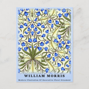 Modern William Morris Blue Floral Leaves Briefkaart