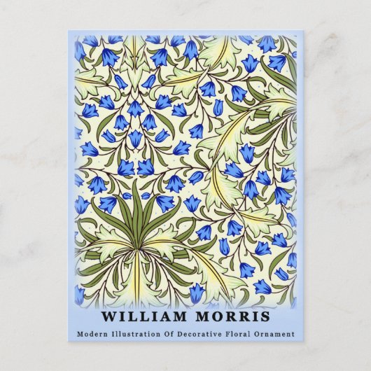 Modern William Morris Blue Floral Leaves Briefkaart (Voorkant)