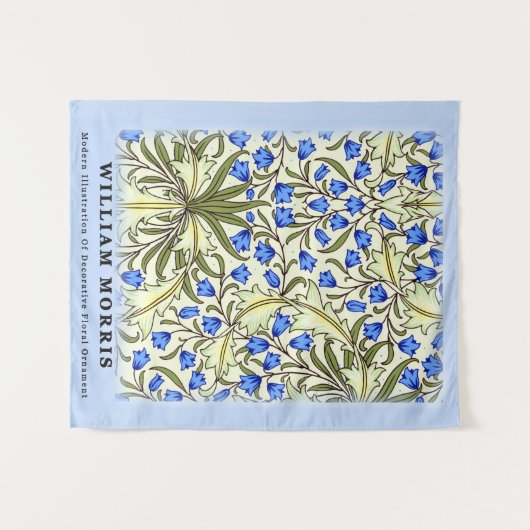 Modern William Morris Blue Floral Leaves Wandkleed (Voorkant (horizontaal))