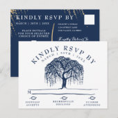 Modern Willow Tree Navy Blue Bruiloft RSVP Briefka Uitnodiging Briefkaart (Voorkant / Achterkant)