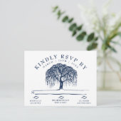 Modern Willow Tree Navy Blue Bruiloft RSVP Briefka Uitnodiging Briefkaart (Staand voorkant)