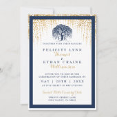 Modern Willow Tree Navy Gold Wedding Invitation Kaart (Voorkant)