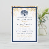 Modern Willow Tree Navy Gold Wedding Invitation Kaart (Staand voorkant)