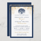 Modern Willow Tree Navy Gold Wedding Invitation Kaart (Voorkant / Achterkant)