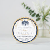 Modern Willow Tree Navy Gold Wedding Invitation Kaart (Staand voorkant)