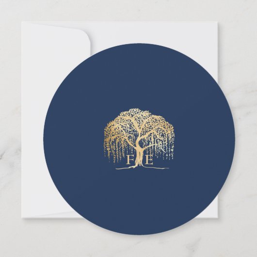 Modern Willow Tree Navy Gold Wedding Invitation Kaart (Achterkant)
