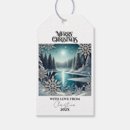 Modern Winder Wonderland Sneeuwvlokken Cadeaulabel
