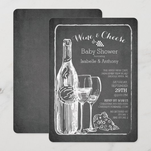 Modern Wine & Cheese Baby shower Invitation Kaart (Voorkant / Achterkant)