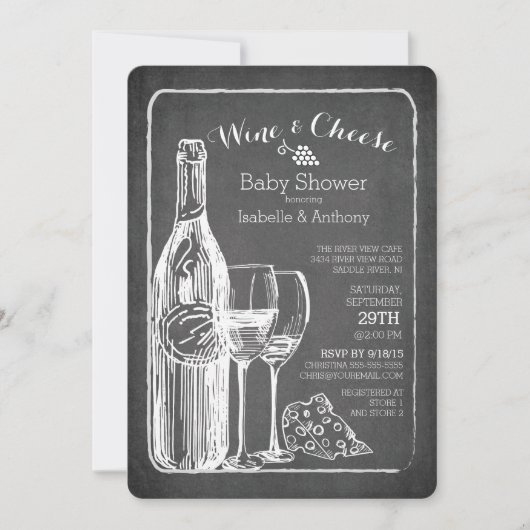 Modern Wine & Cheese Baby shower Invitation Kaart (Voorkant)