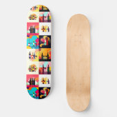 Modern Wine Set Silhouette Collage - Bold Colorful Persoonlijk Skateboard (Voorkant)