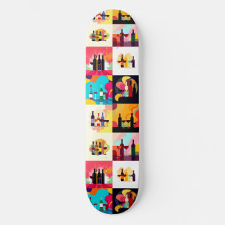 Modern Wine Set Silhouette Collage - Bold Colorful Persoonlijk Skateboard