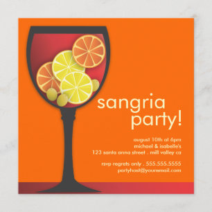 Modern Wineglass Sangria Party Invitation Kaart