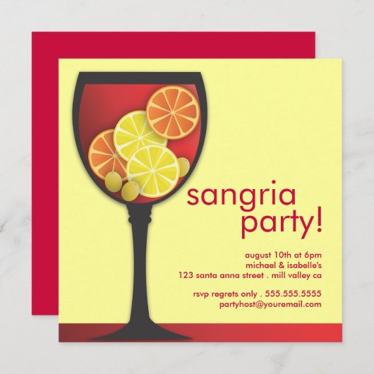 Modern Wineglass Sangria Party Invitation Kaart (Voorkant / Achterkant)
