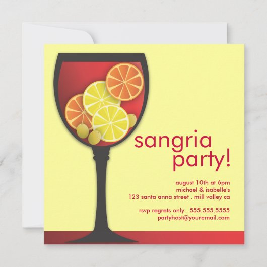 Modern Wineglass Sangria Party Invitation Kaart (Voorkant)