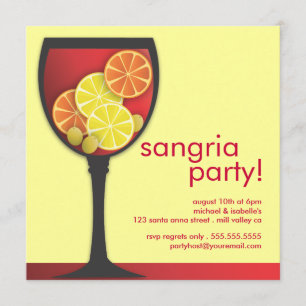 Modern Wineglass Sangria Party Invitation Kaart