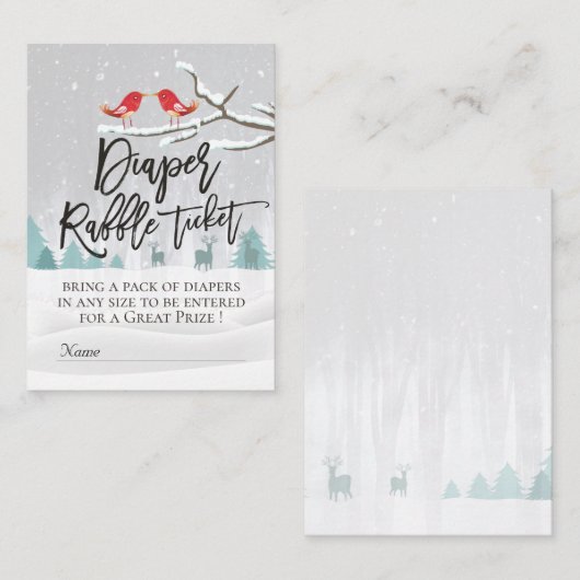 Modern Winter Baby shower Diaper Raffle Ticket Informatiekaartje (Voorkant / Achterkant)
