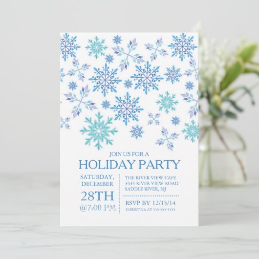Modern Winter Blue Snowflakes Holiday Kaart (Staand voorkant)
