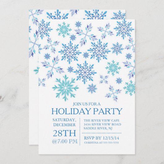 Modern Winter Blue Snowflakes Holiday Kaart (Voorkant / Achterkant)