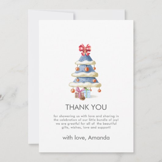 Modern Winter Bow Christmas Tree Baby Shower Bedankkaart (Voorkant)