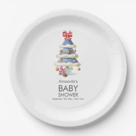 Modern Winter Bow Christmas Tree Baby Shower  Papieren Bordje
