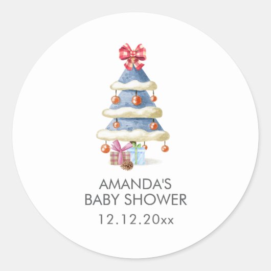 Modern Winter Bow Christmas Tree Baby Shower  Ronde Sticker (Voorkant)