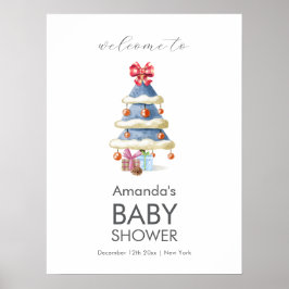 Modern Winter Christmas Tree Baby Shower Welcome Poster