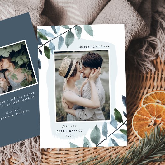 Modern Winter Foliage Photo Holiday Kaart