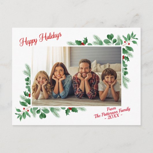 Modern Winter Foliage Prettige feestdagen Foto Briefkaart (Voorkant)