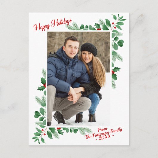 Modern Winter Foliage Prettige feestdagen Foto Briefkaart (Voorkant)