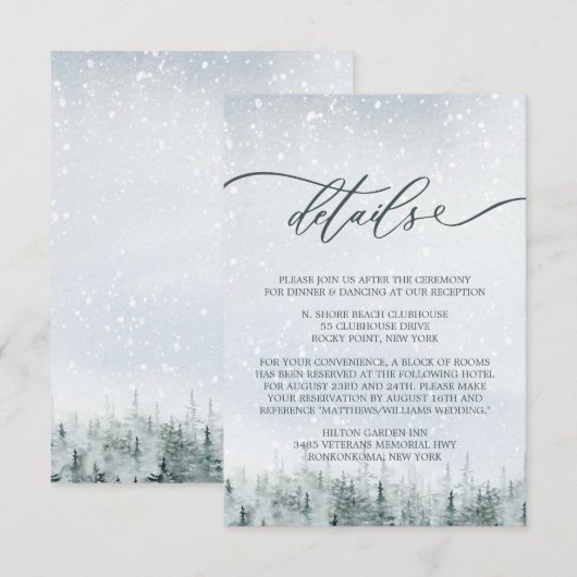 Modern Winter Forest Wedding Elegance Informatiekaartje (Voorkant / Achterkant)
