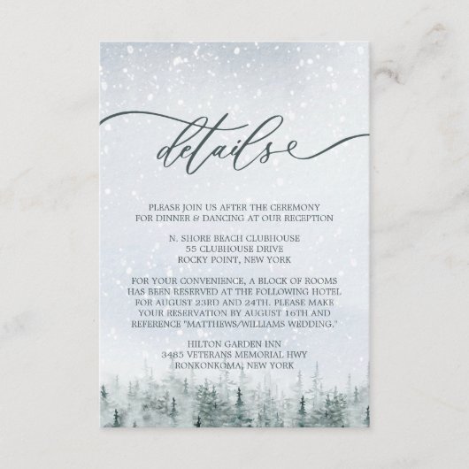 Modern Winter Forest Wedding Elegance Informatiekaartje (Voorkant)