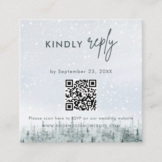 Modern Winter Forest Wedding RSVP Card Informatiekaartje (Voorkant)