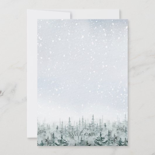 Modern Winter Forest Wedding Save the Date (Achterkant)