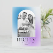 Modern Winter Gradient Blauw en Paarse 2 Foto Feestdagenkaart (Staand voorkant)