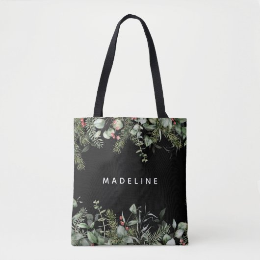 Modern Winter Greenery Personalized Tote Bag (Voorkant)